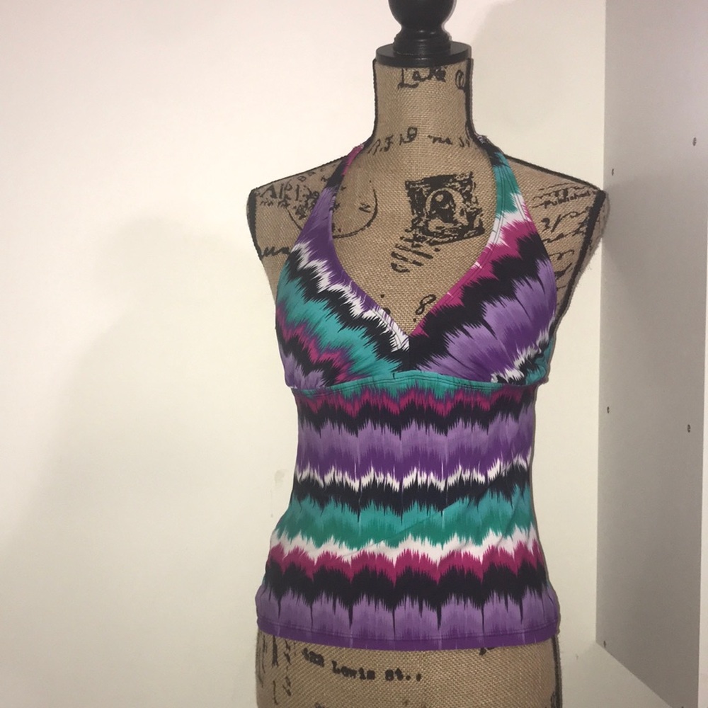 Multicolored halter tankini top